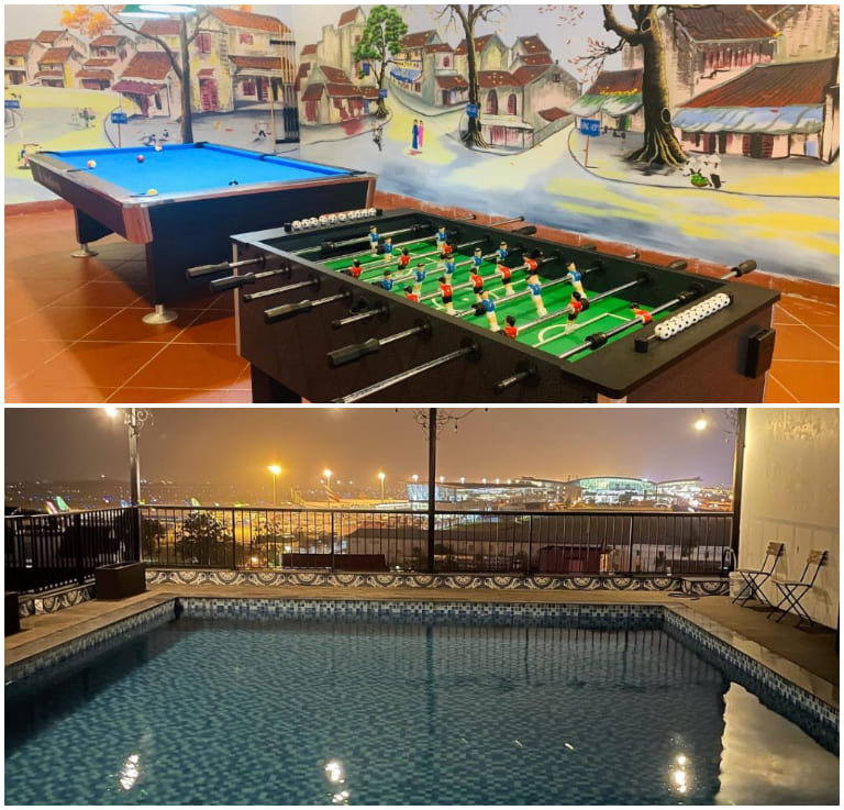 Ngoài các dịch vụ vui chơi giải trí thường thấy, Paragon Hotel còn có bể bơi ngay trên tâng thượng, với tầm nhìn thẳng sân bay Nội Bài.