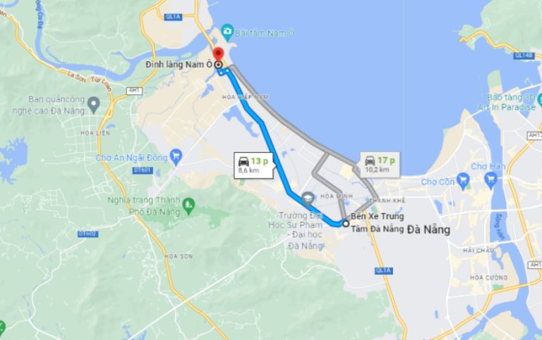 Hai con đường chính đến làng Nam Ô từ trung tâm thành phố Đà Nẵng.