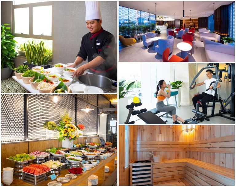 Khách sạn 4 sao Đà Nẵng cung cấp cho khách hàng nhiều khu vực tiện ích như nhà hàng,phòng tập, khu vực spa, phòng xông hơi,... 