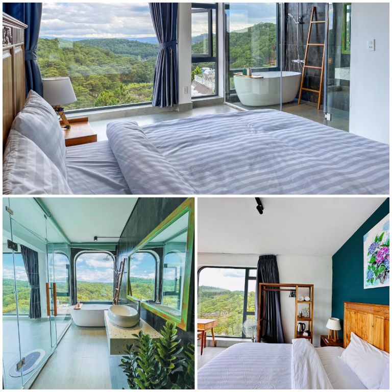 Hệ thống phòng nghỉ của The Kupid Homestay Đà Lạt rộng rãi sức chứa từ 2 đến 4 cung cấp giường đôi cỡ lớn 