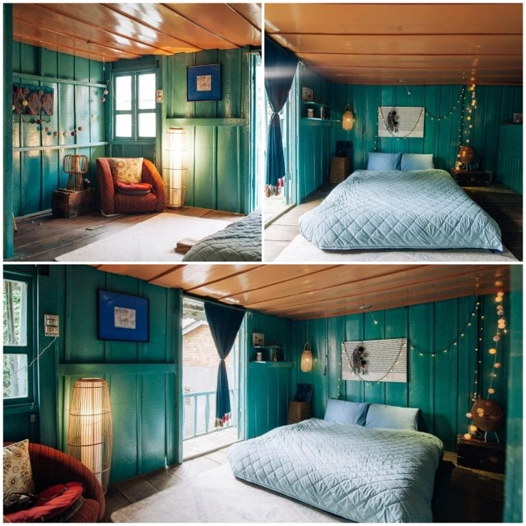 Phòng ngủ mang phong cách vintage lãng mạn với màu xanh blue làm chủ đạo. (Nguồn: Internet)