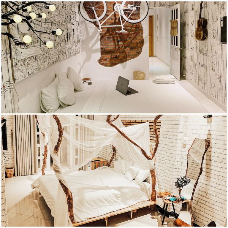 Jungle Room và Electron Room đều sử dụng chủ yếu 2 gam màu nâu và trắng, tạo cảm giác ấm cúng và thoải mái. (Nguồn: Internet)