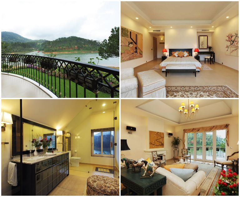 Villa biệt thự nguyên căn sang trọng, cao cấp với những món đồ nội thất kiểu hoàng gia và có view nhìn ra hồ Tuyền Lâm tuyệt đẹp. (Nguồn: Internet)