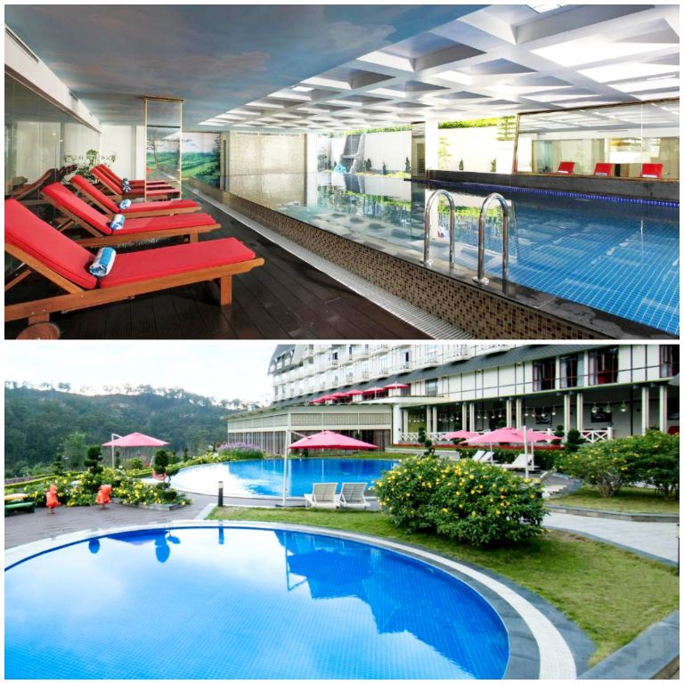 Resort cung cấp bể bơi 4 mùa trong nhà tiện lợi và bể bơi vô cực ngoài trời với view toàn cảnh thung lũng tuyệt đẹp. (Nguồn: Internet)