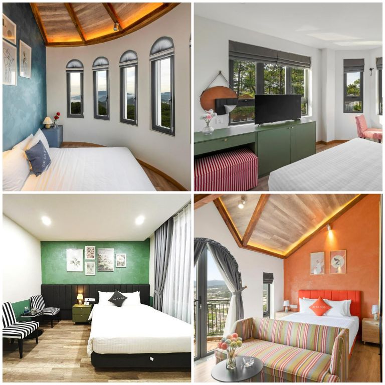 Các phòng nghỉ tại đây đều mang phong cách thiết kế hiện đại, thời thượng với những gam màu nổi bật như cam cháy, xanh dương và xanh lá. (Nguồn: Internet)