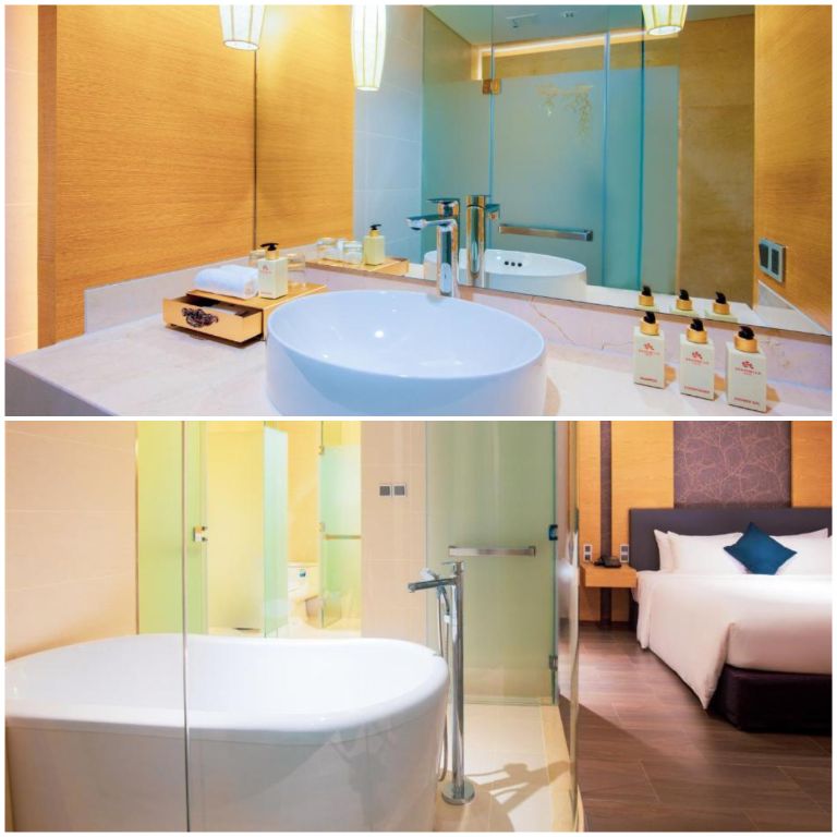Junior Suite 1 Phòng Ngủ Hướng Biển sở hữu bồn tắm rộng rãi, hiện đại với đầy đủ vật dụng cá nhân (nguồn: facebook.com)