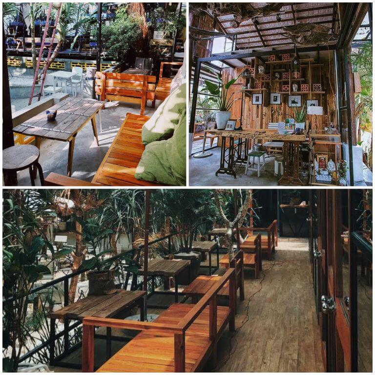 Nhà hàng nhỏ nằm trong khuôn viên của khu nghỉ dưỡng này được thiết kế và xây dựng từ chất liệu gỗ 