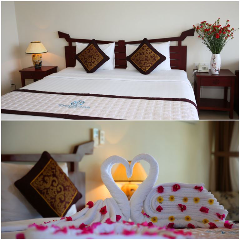 Phòng tiêu chuẩn tại Tropicana Resort Phú Quốc được trang bị một giường đôi cỡ lớn phù hợp với 2 người lớn và 1 trẻ em. 