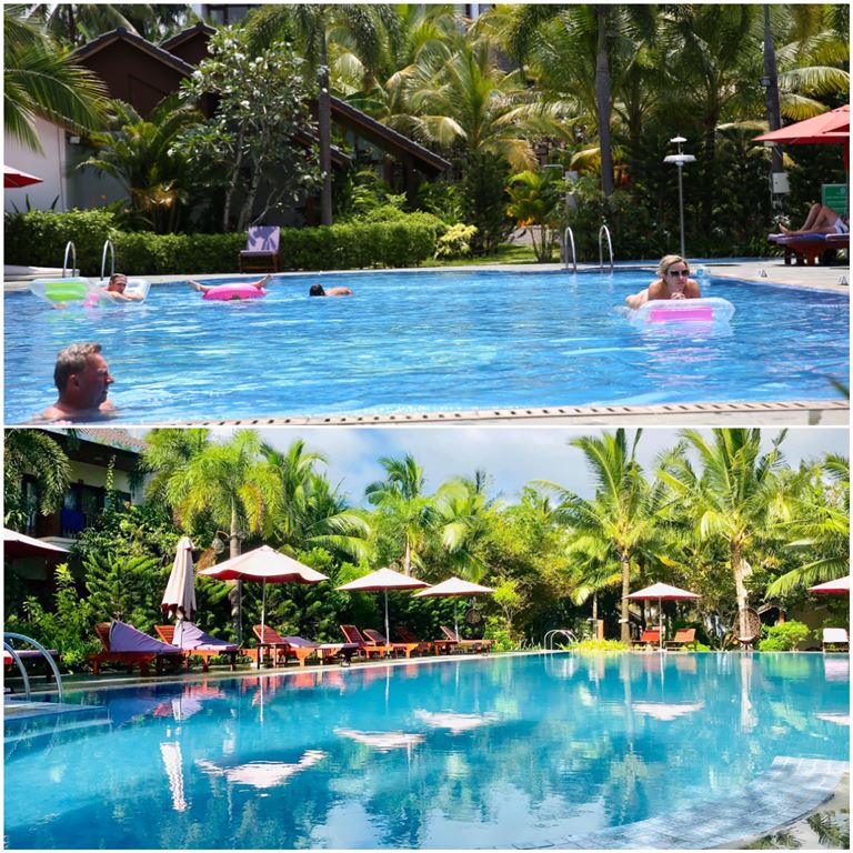 Bể bơi vô cực tại Tropicana Resort Phú Quốc có hai khu vực riêng biệt dành cho người lớn và trẻ em. 