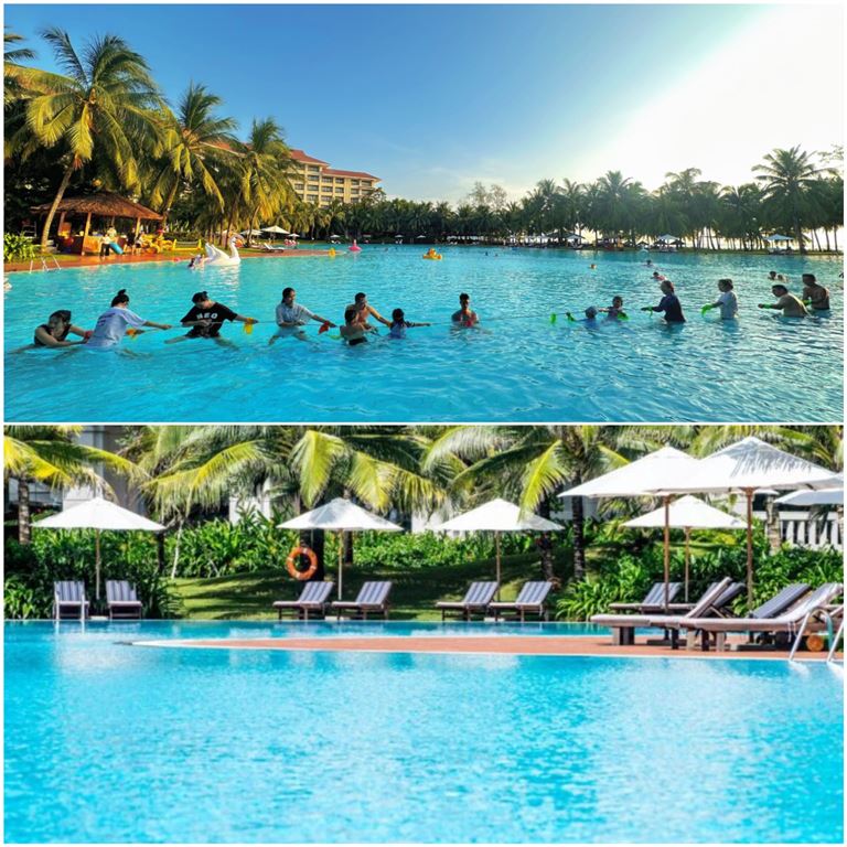 Vinpearl Resort & Spa Phú Quốc sở hữu bể bơi rộng tới 5000m2, được thiết kế đẹp mắt, tạo điểm vui chơi và sống ảo không thể bỏ lỡ. 