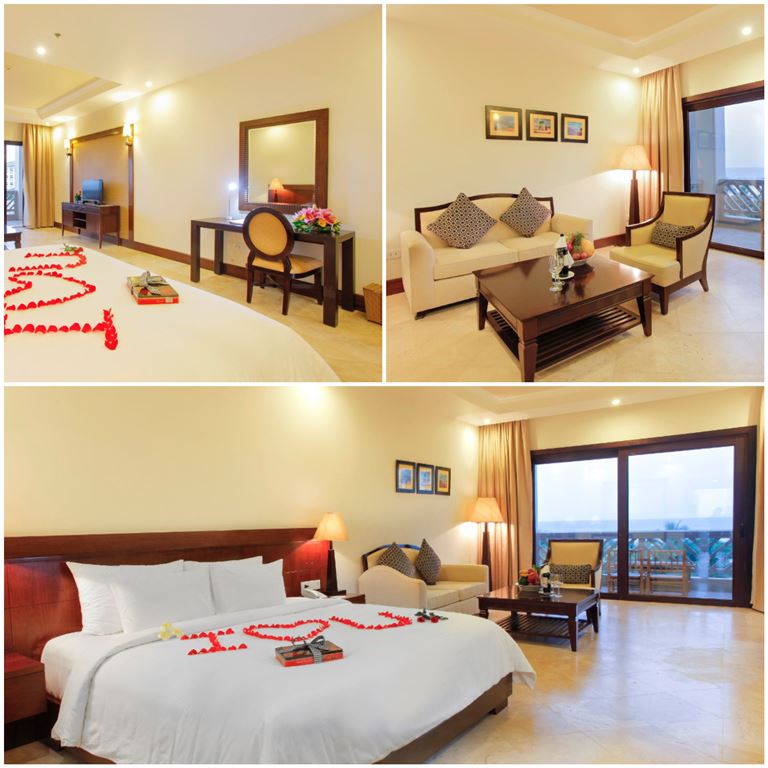 Các hạng phòng nghỉ tại resort Đà Nẵng có bãi biển riêng này đều có diện tích rộng lớn và đầy đủ nội thất cao cấp.