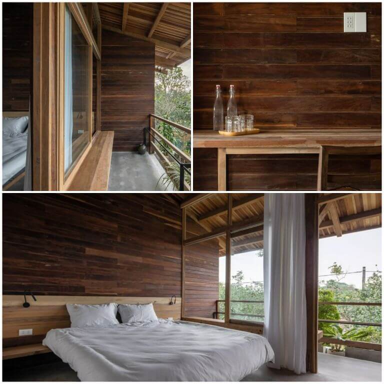 Căn phòng ngủ duy nhất tại homestay được xây dựng toàn bộ bằng gỗ mang đến cảm giác tối giản, mộc mạc mà vẫn xinh đẹp (nguồn ảnh: www.hachihometay.com)
