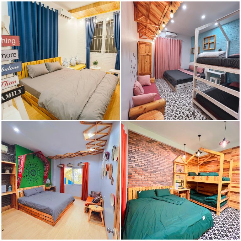 Mộc Chảnh Homestay có tổng cộng 5 phòng ngủ được trang trí theo nhiều phong cách khác nhau