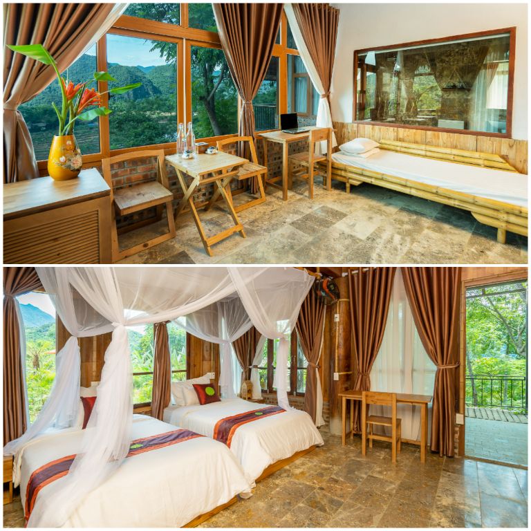 Phòng ngủ được decor đẹp mắt và có view nhìn ra thung lũng tuyệt đẹp. (Nguồn: Facebook.com)