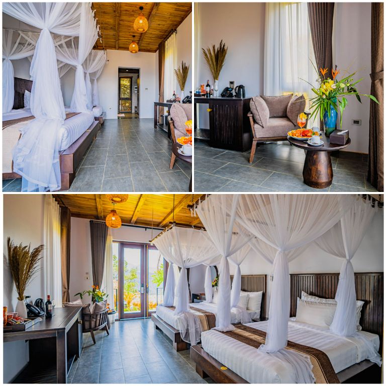 Phòng ngủ mang phong cách tropical, mang đến không gian như đang ở bãi biển. (Nguồn: Facebook.com)
