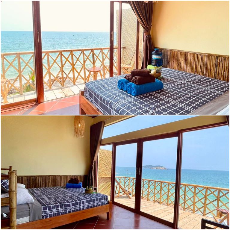 Không gian phòng nghỉ được thiết kế đơn giản, gần gũi với thiên nhiên và có tầm nhìn ngắm biển tuyệt vời. 