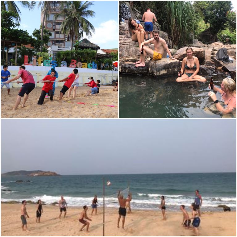 Các trò chơi thú vị trên bờ biển như kéo co, đánh bóng chuyền được du khách đặc biệt yêu thích tại Life's a Beach Quy Nhơn. 