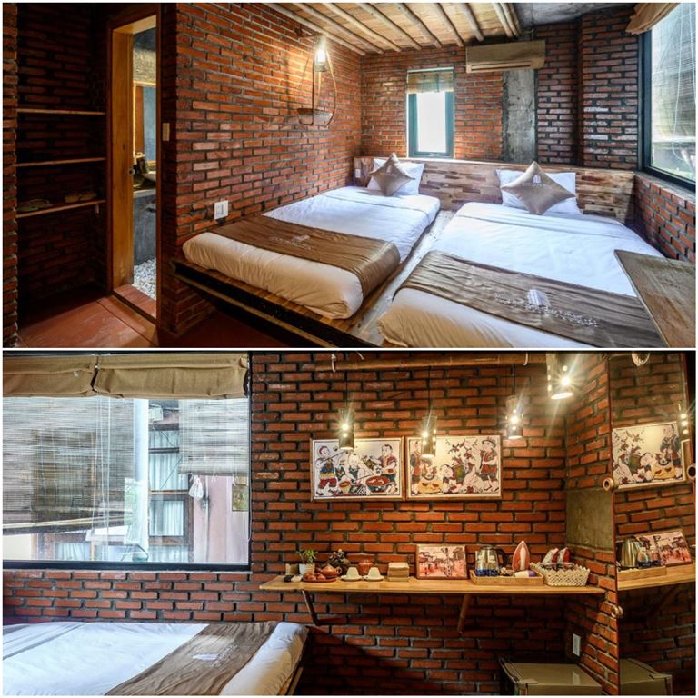 Phòng Twin Nông Thôn Việt Nam trang bị 2 giường đơn và các đồ dùng thiết bị tiện nghi, hiện đại. 