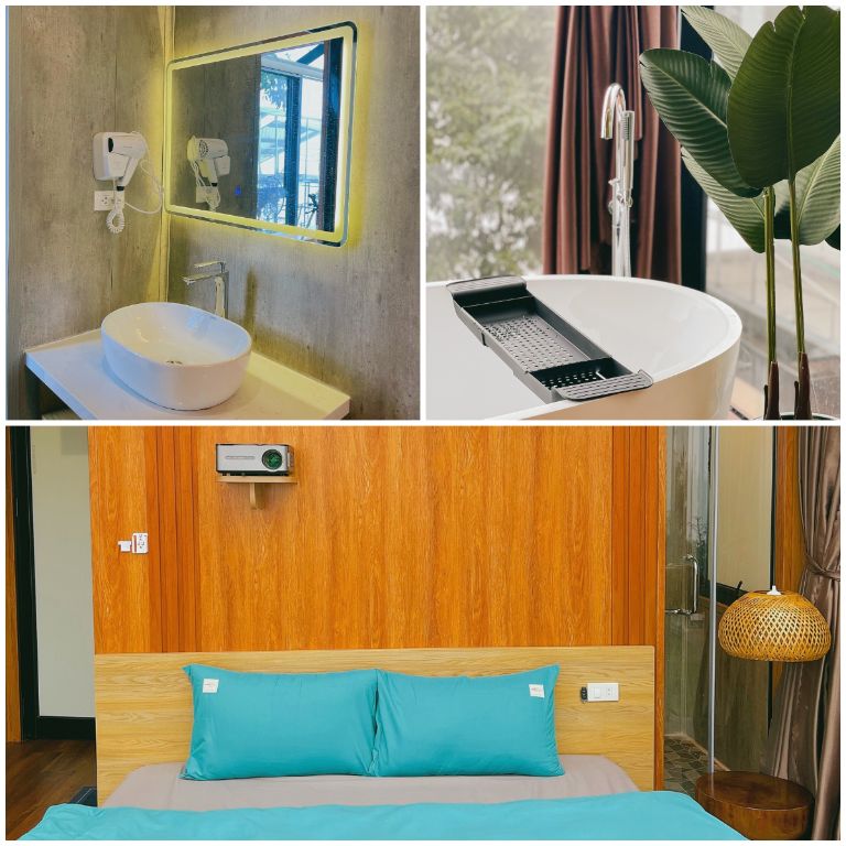Ngoài hệ thống máy chiếu kết nối mạng, bồn tắm thông minh cũng được bố trí tại phòng mang đến không gian lãng mạn (nguồn: www.facebook.com)