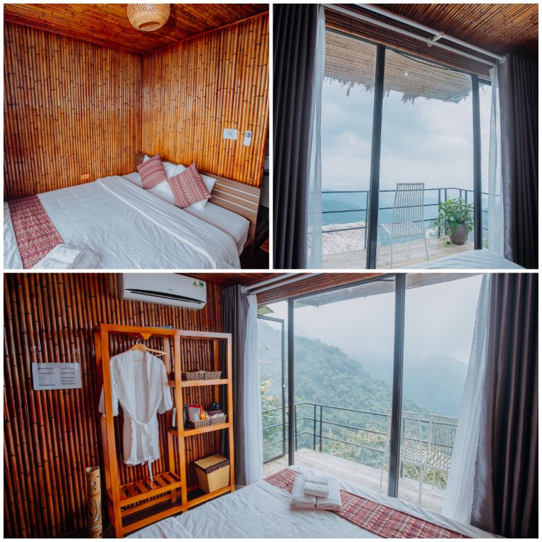 Với vị trí khá cao, căn phòng nghỉ của 90s homestay này sở hữu tầm nhìn ra núi non Tam Đảo cực chill