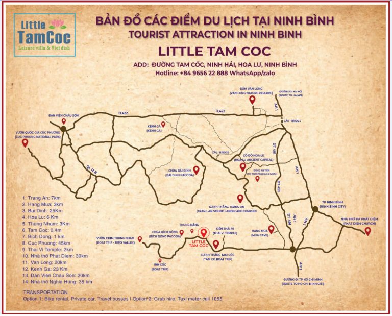 Bản đồ du lịch cho du khách thích đi khám phá Tam Cốc bằng xe đạp. (Nguồn: Internet) 