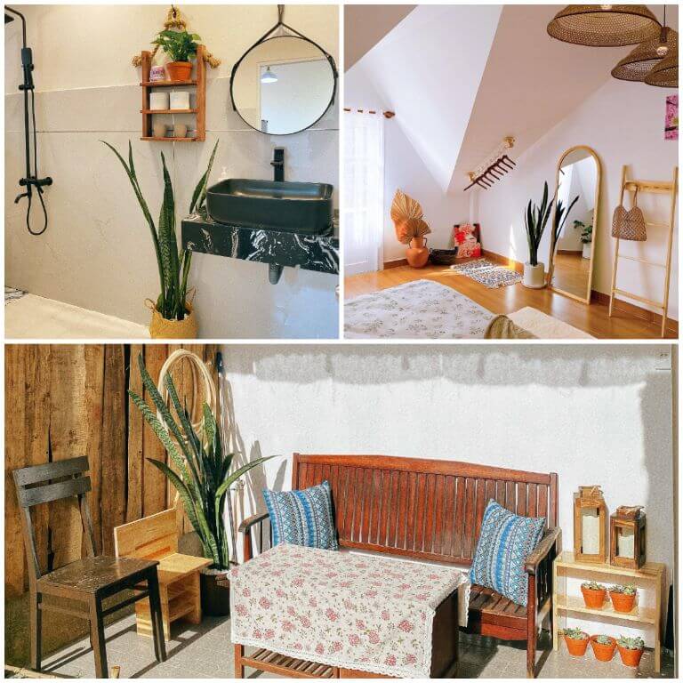 Không gian xung quanh Ann's House thiết kế theo phong cách vintage mang nét hoài cổ, nội thất làm từ gỗ thông tự nhiên 