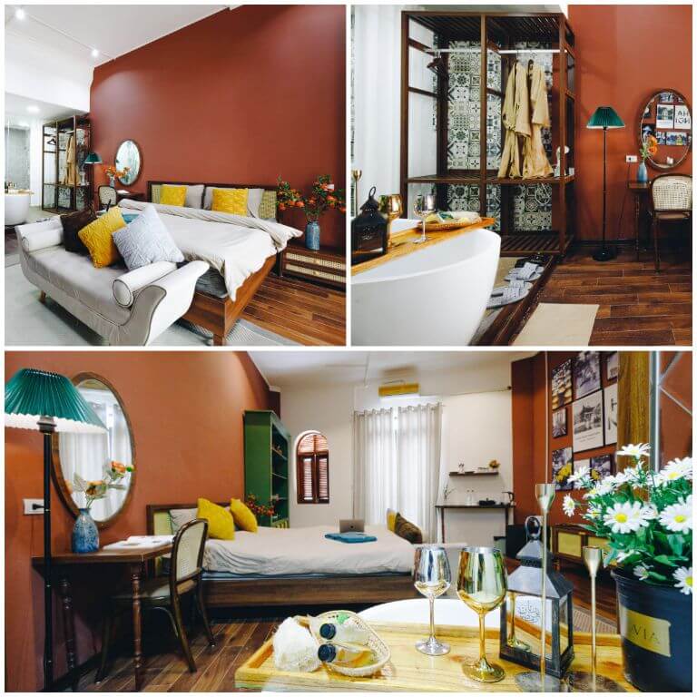 Căn phòng trở nên sang trọng với thiết kế kiểu Pháp và sử dụng nội thất gỗ chất lượng cao 