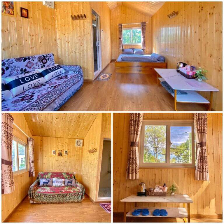 Các bungalow trang bị giường đôi cỡ lớn và sofa êm ái ngay trong phòng nghỉ