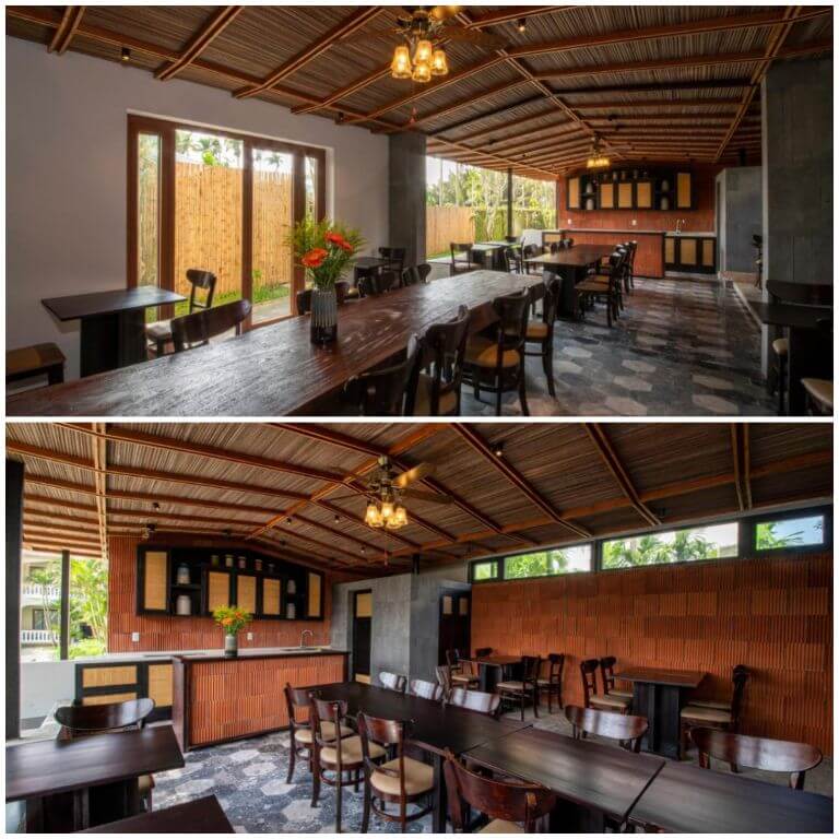 Hoi An Village Lodge nhà hàng toàn bộ xây dựng từ chất liệu gỗ có diện tích khá lớn 40 m2