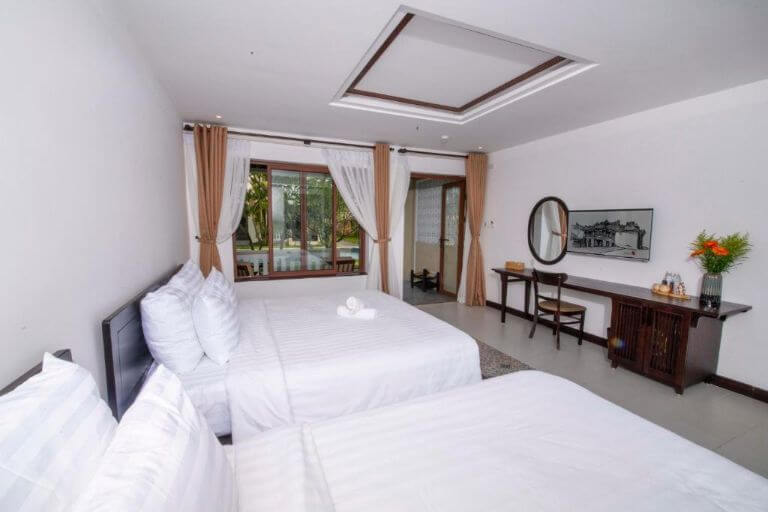 Phòng gia đình tại Hoi An Village Lodge là căn phòng đắt khách nhất có diện tích 30 mét vuông 