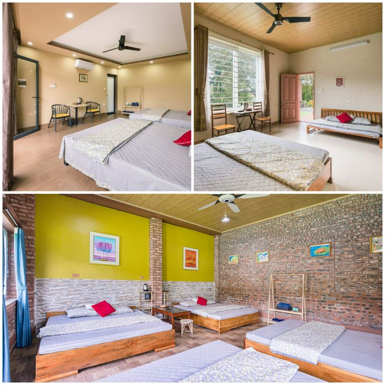Phòng ngủ của homestay có thiết kế nhiều cửa kính và điểm cộng nằm tại khu vực ban công của homestay nên mang đến không gian nghỉ dưỡng siêu chill