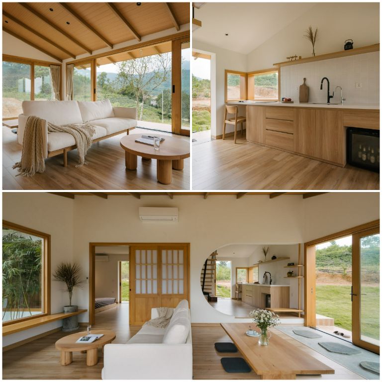 Với tông màu chủ đọa trắng và nâu gỗ nhạt du khách, phòng khách có kết nối với thiên nhiên mang đến cho du khách thời gian nghỉ ngơi và thư giãn nhất 