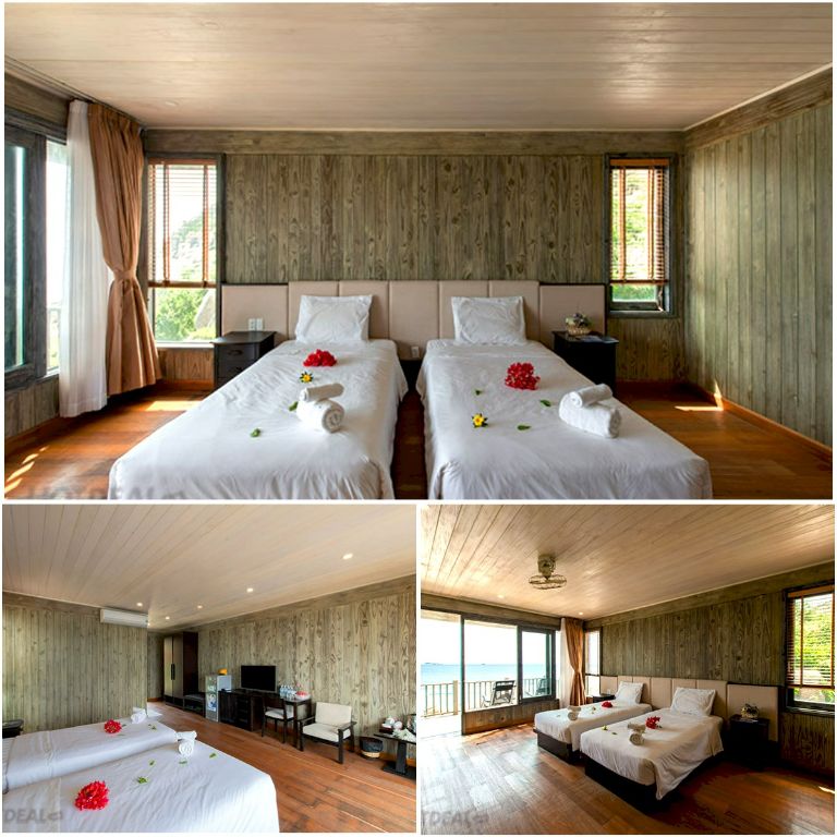 Không gian phòng nghỉ villa trước biển có ban công rộng rãi tại Anima Homestay Đảo Bình Ba.