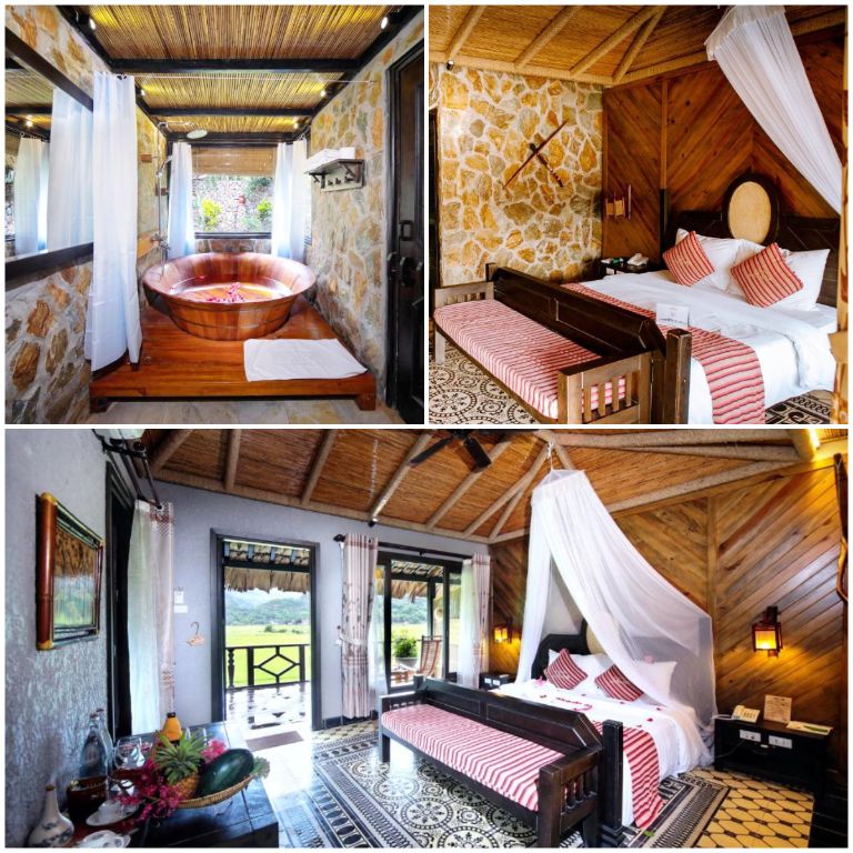 Phòng nghỉ Homestay Mai Chau Ecolodge có bồn tắm spa cực chill với view hướng vườn (nguồn: booking.com)
