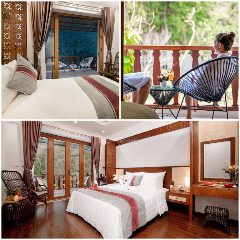 Homestay Mai Chau Mountain View có phòng nghỉ mang kiến trúc đương đại với ban công rộng rãi (nguồn: booking.com)