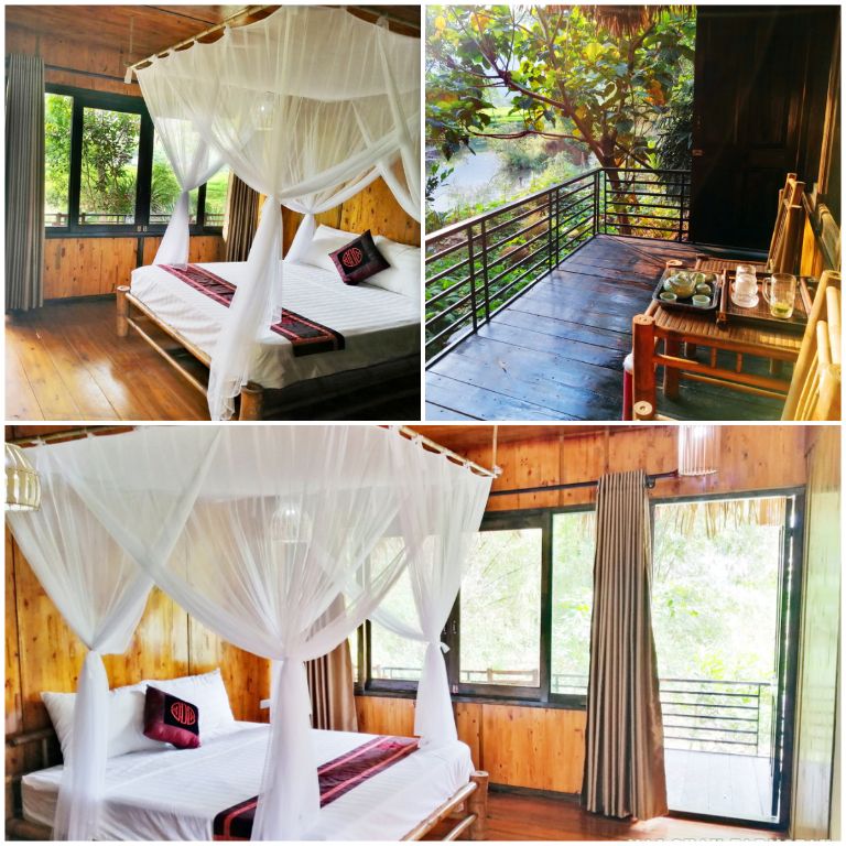 Phòng nghỉ Mai Chau Farmstay có thiết kế đơn giản, được trang bị đầy đủ màn chống muỗi (nguồn: booking.com)