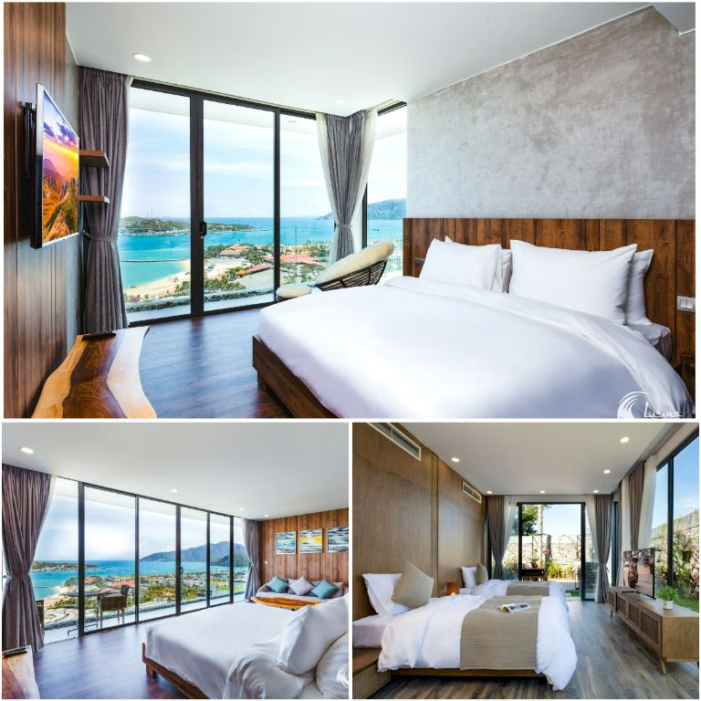 Du khách có thể lựa chọn với 04 phòng ngủ, trong đó có 03 phòng view biển và 01 phòng view vườn.