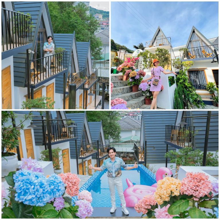 Khuôn viên homestay được đầu tư kỹ lưỡng từ các loại hoa tới cách bố trí các căn bungalow