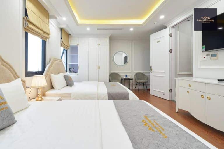 Phòng 2 giường tại Luxury Homestay Sapphire Hạ Long ngủ sẽ rộng rãi hơn, đệm được sử dụng là đệm foam cao cấp đến từ Nhật Bản