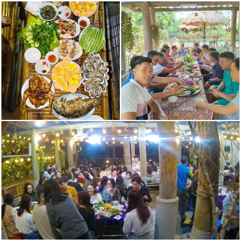  Nhà hàng Mai Chau Farmstay nằm ở tầng 1 của nhà sàn, phục vụ ẩm thực tươi ngon đảm bảo vệ sinh (nguồn: facebook.com)