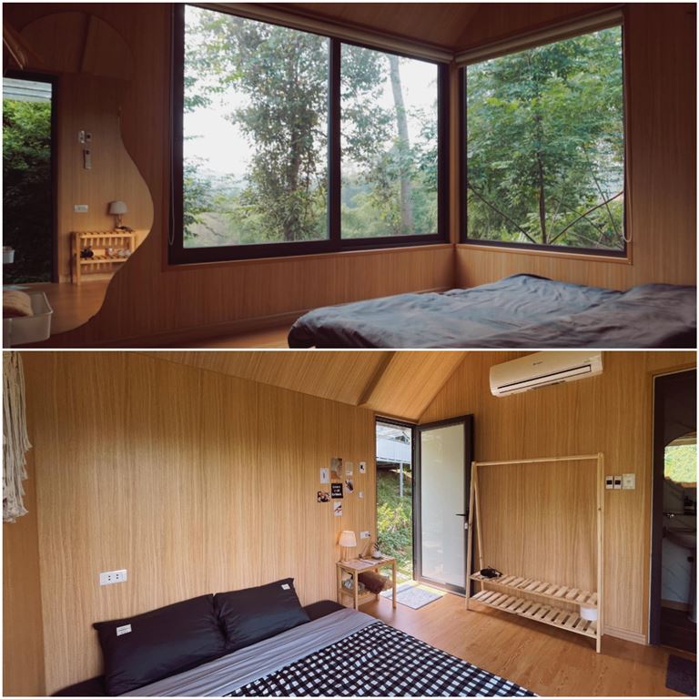 Phòng bungalow nhỏ trang bị giường đôi lớn tạo không gian ngủ nghỉ thoải mái cho khách hàng. 