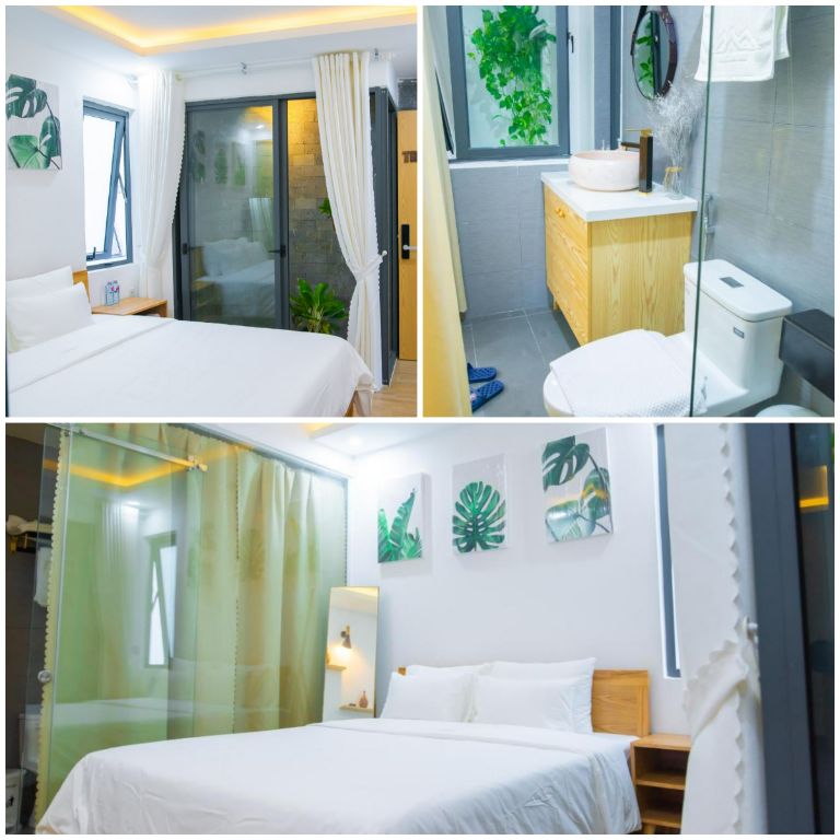 Tropical Room vô cùng ấn tượng với sự kết hợp hài hòa giữa gam màu xanh mát mắt và gam màu trắng tinh tế. (Nguồn: Booking.com)