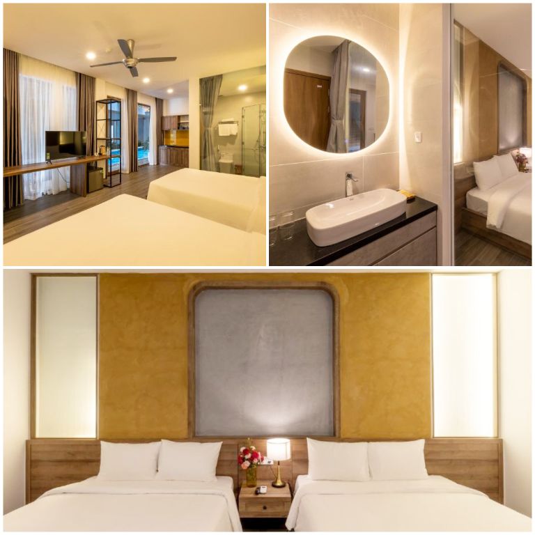 Double Room mang kiến trúc hiện đại với tông nâu vàng chủ đạo đầy ấm cúng (nguồn: facebook.com)