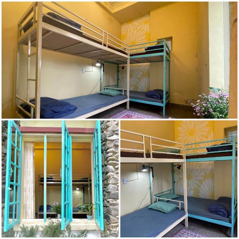 Phòng dorm - tập thể 4 người thiết kế khá đơn giản bao gồm 2 giường tầng dành cho 4 - 5 người 