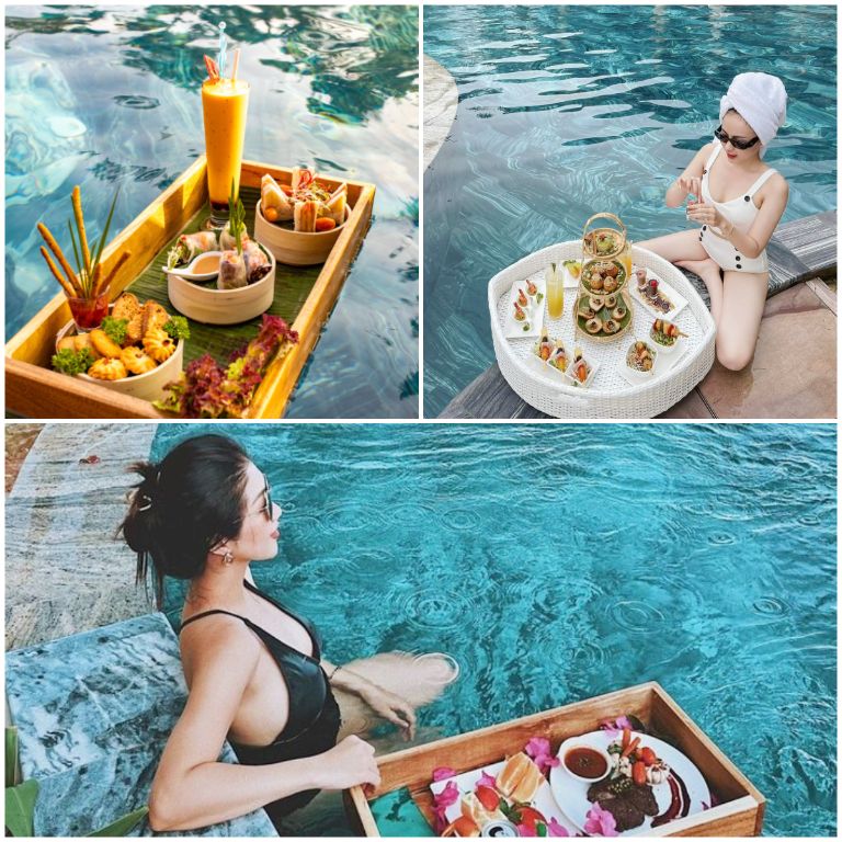 Khay Floating Meal được du khách cực kì yêu thích tại Hồ bơi vô cực ngoài trời (nguồn: facebook.com)