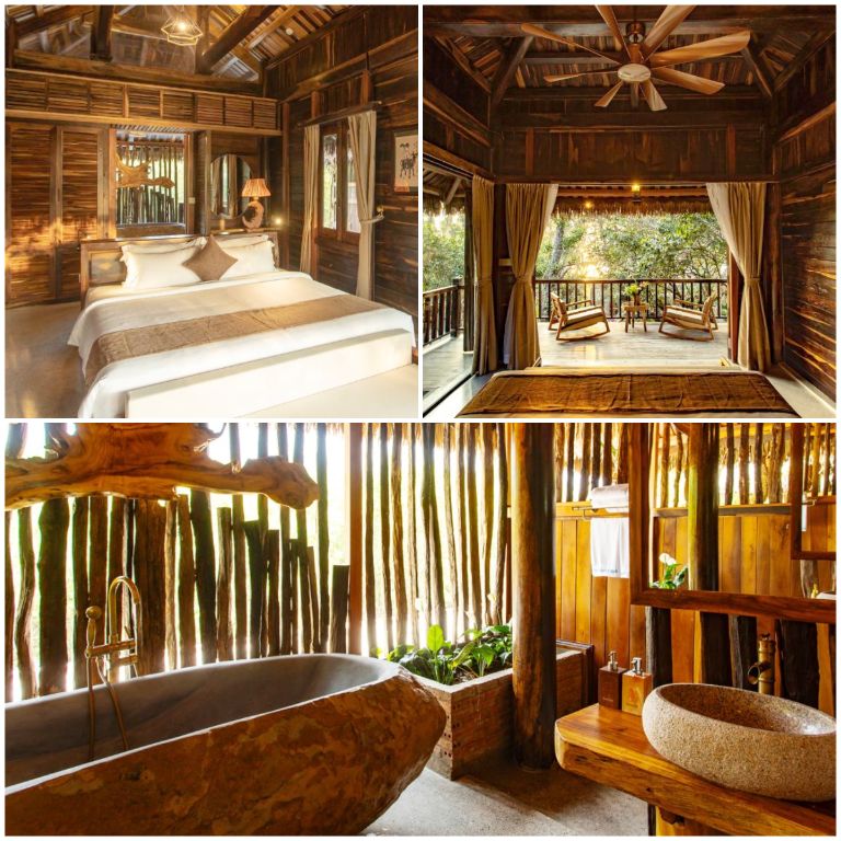 Premium Ocean Breeze Bungalow nổi bật với kiến trúc bằng gỗ được chạm khắc tinh xảo (nguồn: facebook.com)