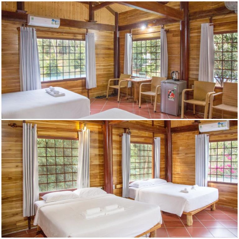 Phòng có 2 giường cỡ King có thiết kế không gian mở với những ô cửa kính lớn vô cùng thoáng đãng (nguồn: facebook.com) 