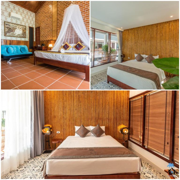 Phòng ngủ mang đậm nét truyền thống khi sử dụng chất liệu tre và gỗ tự nhiên. (Nguồn: Booking.com)