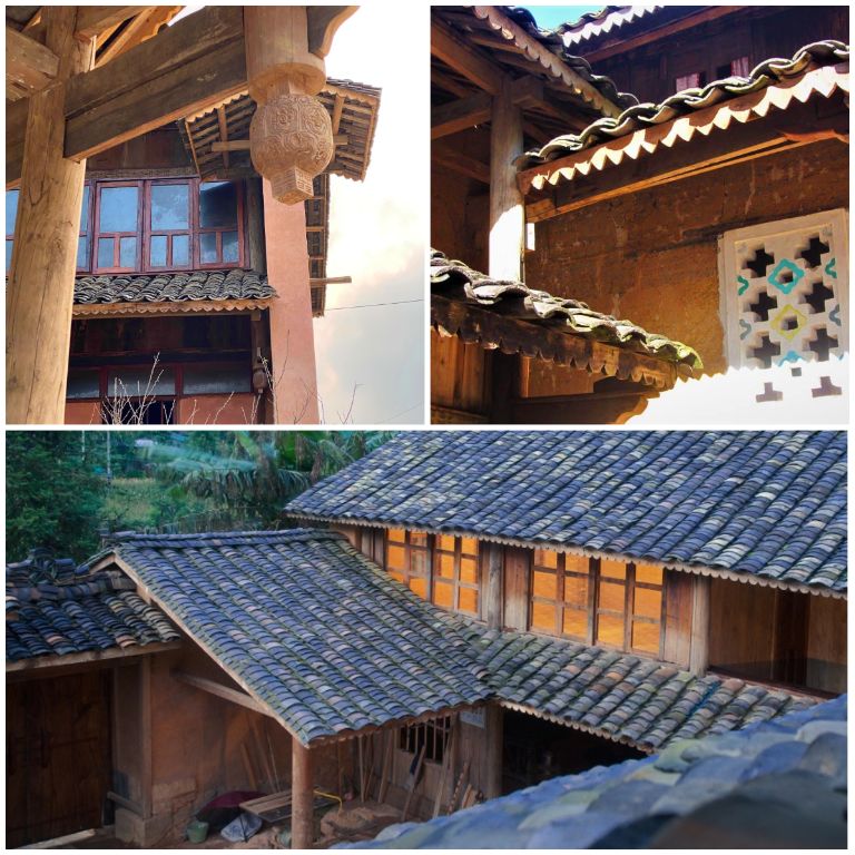 Auberge De Meovac tại Hà Giang gây ấn tượng với mái ngói âm dương, tường được xây bằng đất và cột nhà được chế tác từ gỗ Sa Mộc đặc trưng