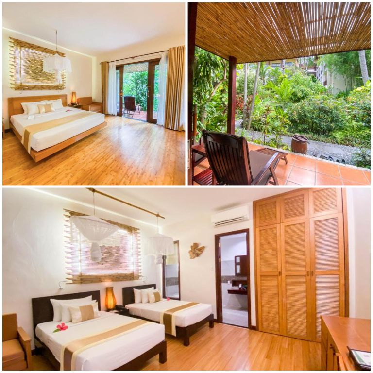 Ngoài khu vực sân hiên, hạng nghỉ này của Bamboo Resort Mũi Né còn có cửa sổ lớn bên hông nhằm tận dụng tối đa áng sáng tự nhiên vào phòng.